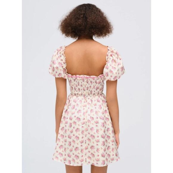 For Love & Lemons Etienne Pink Floral Coquette Puff Sleeve Mini Dress NWT Small - Picture 6 of 15
